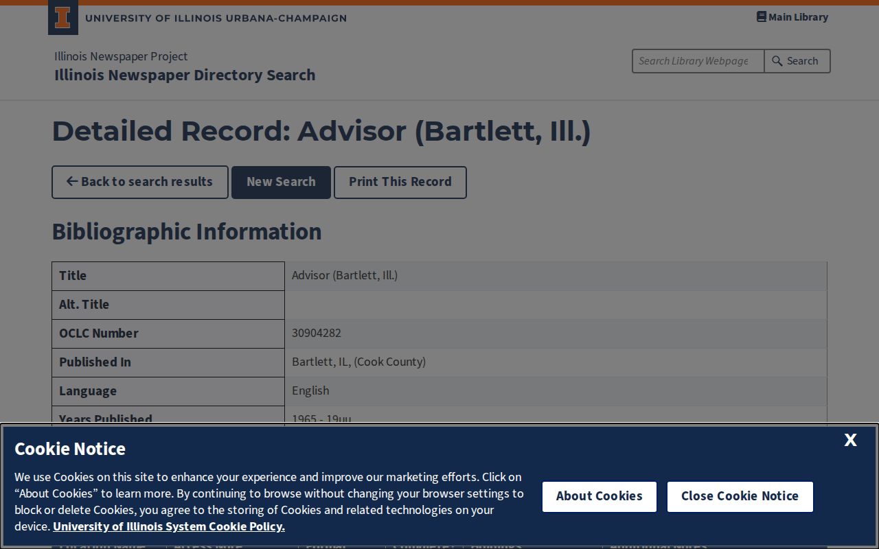 Bartlett city directory Illinois Newspaper Project record