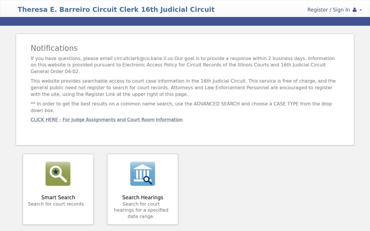 Kane County court portal used for Bartlett case searches