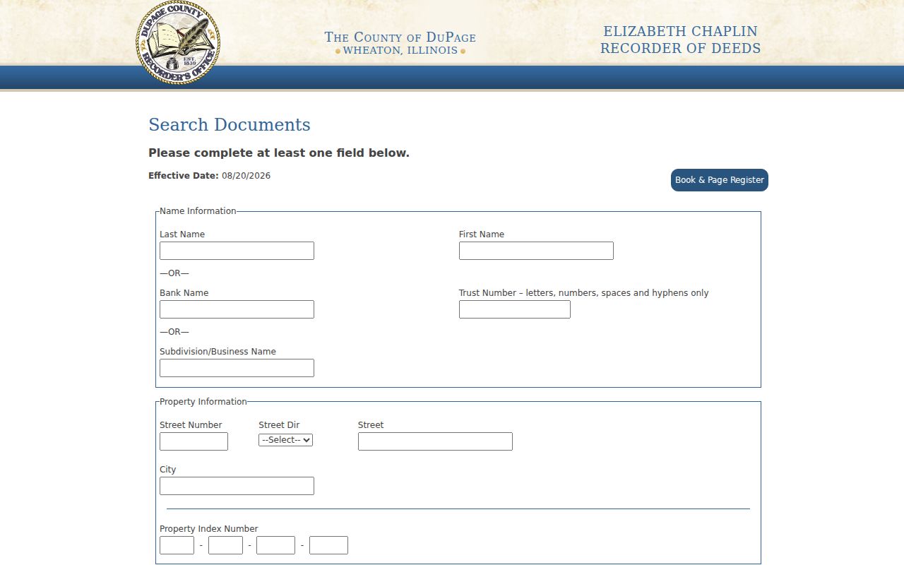 DuPage County recorded document search for tracing previous Bartlett owners
