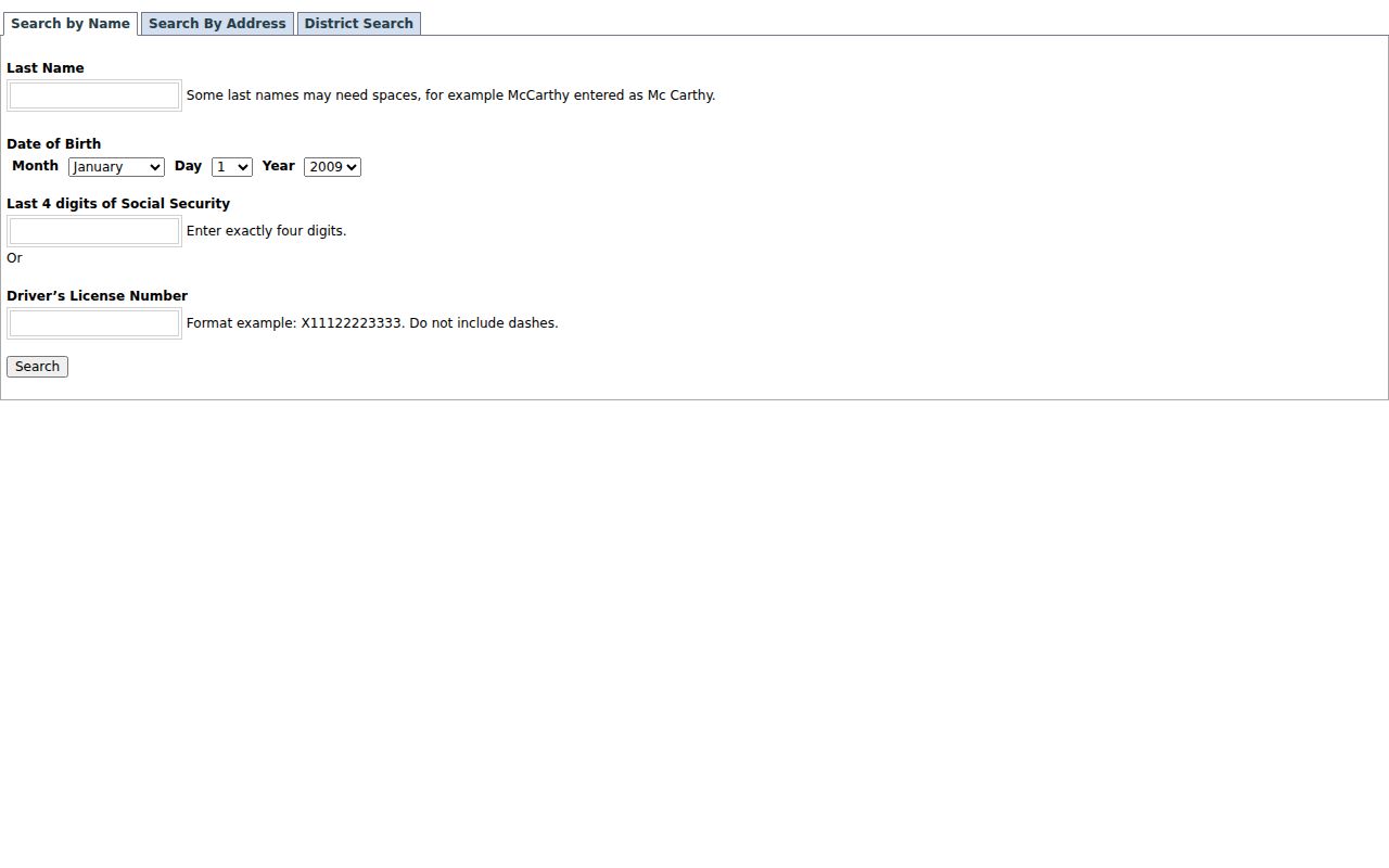 DuPage County voter search form used for a Bartlett resident lookup